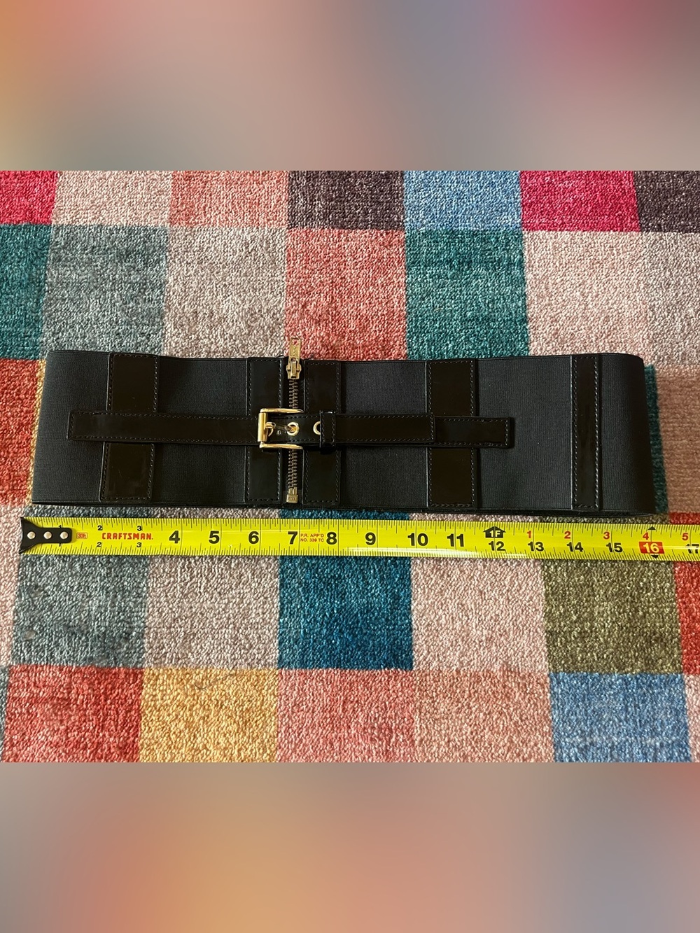 Black Wide Waist Belt with Gold Buckle